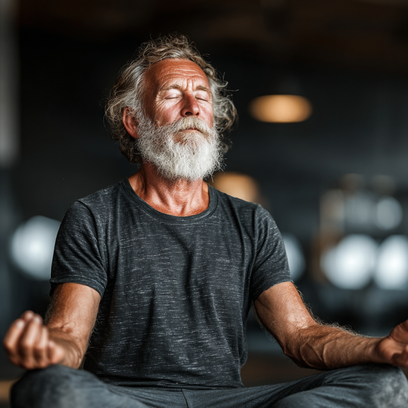 Літня жінка виконує вправи йоги